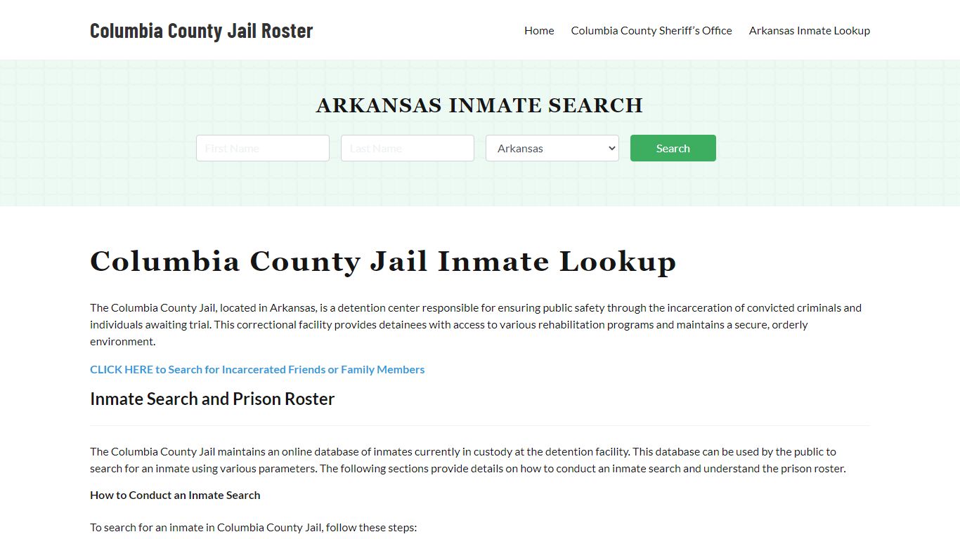 Columbia County Jail Roster Lookup, AR, Inmate Search